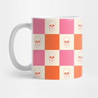 Checkerboard Skulls in Pink, Orange, & Cream Mug